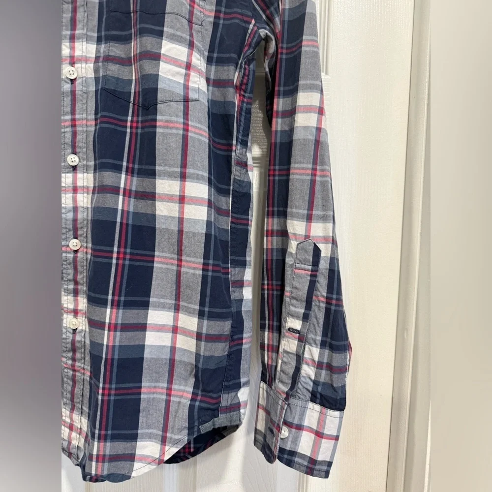 J. Crew Navy and Red Plaid Button Down Shirt